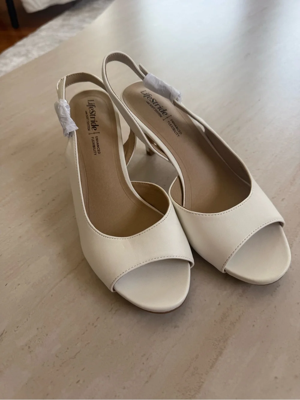 Life Stride Women's Cream Open-Toe Slingback Heels